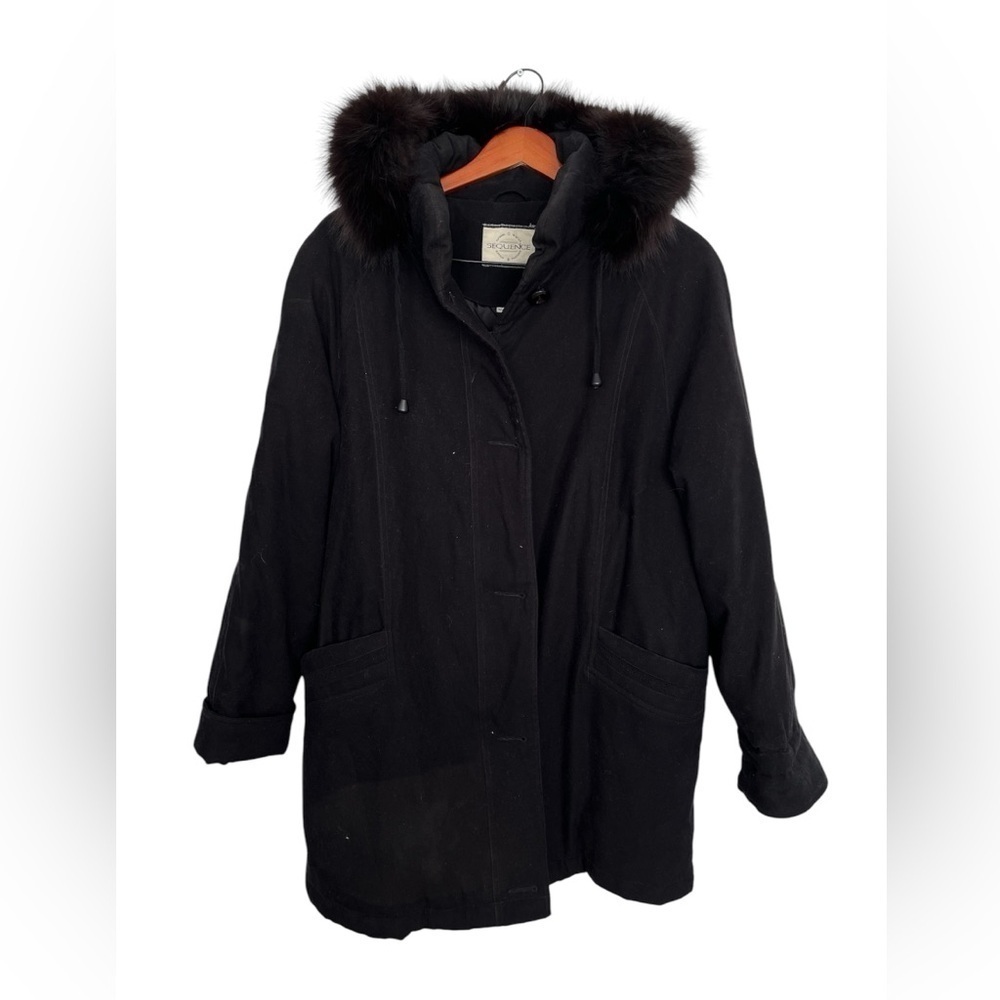 Vintage Black Parka Real Fox Fur Hood Winter Coat Women’s M - Picture 2 of 9